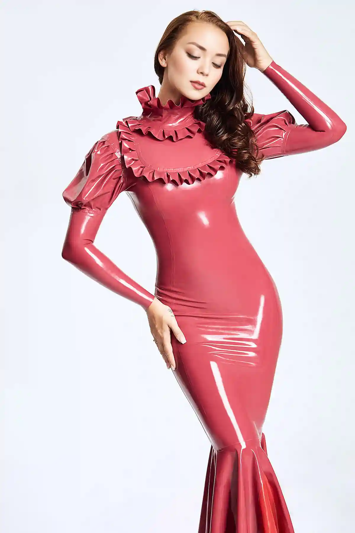 Latex Long Sleeves Translucent V Dress