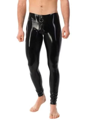 Black Latex Men two way zipper Leggings