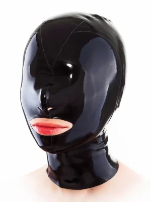 Latex mask with back zipper and open mouth