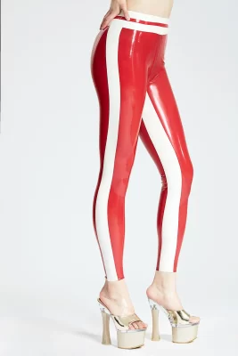 Two-Tone Latex Leggings with Bold Side Stripes