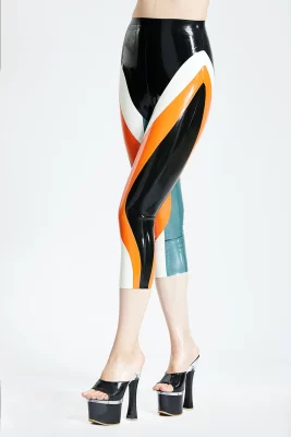 Fashion Latex Glossy Color-Block Leggings