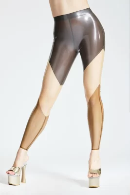 Latex Leggings With Geometric Cutouts Sheer Panels